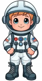 Boy Dressed as Astronaut in Suit Smiling and Ready 🌌🚀👨‍🚀 Colored Example