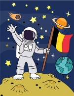 Astronaut Standing on the Moon Waving and Holding a Flag 🌕🚀⭐ Colored Example
