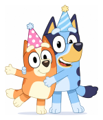 Bluey and Bingo Celebrating with Party Hats 🐶🎉🥳 Colored Example