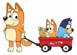 Bluey Mom Pulling Wagon with Bingo, Bluey & Floppy 🐶💖 Colored Example