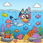 Bluey Snorkeling in a Coral Reef 🐠🤿🌊 Colored Example