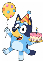 Bluey with Party Hat, Balloon and Birthday Cake 🎈🎂🎉 Colored Example