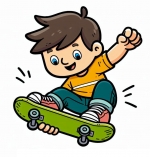 Boy Doing Boneless Trick on Skateboard 🛹🤸‍♂️🏞️ Colored Example