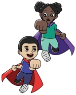 Superhero Kids Flying to the Rescue 🦸‍♂️🦸‍♀️💫 Colored Example