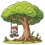 Boy on Swing on Beautiful Tree 🌳👦😊 Colored Example