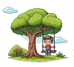 Boy on Swing on Tree with Face Looking at the Boy 🌳👦😊 Colored Example