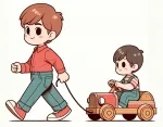 Boy Pulling his Brother in a Wooden Car 🧒🚗🌟 Colored Example
