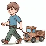 Boy Pulling a Wooden Toy Truck 🧒🚚 Colored Example