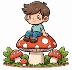 Boy Sitting on Red Mushroom with White Dots 🍄👦✨ Colored Example