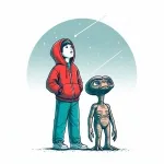 Boy Standing Next to E.T. the Extra-Terrestrial Looking Up at the Sky 🌠👦👽 Colored Example