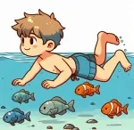 Boy Swimming in the Sea with Fish 🌊🐠🤿 Colored Example