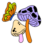 Butterfly with Two Mushrooms 🦋🍄🌿 Colored Example