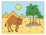 Camel in a Desert Oasis with Pyramids and Palm Trees 🐫🏜️🌴☀️🔺 Colored Example