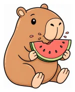 Cute Capybara Eating Watermelon with a Happy Face 🐾🍉😊 Colored Example