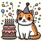 Cute Cat Birthday Party Hat Cake 5 Years Candles 🎉🎂🐱 Colored Example