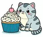 Cat with Cupcake with Cherry on the Cake 🐱🧁🍒 Colored Example