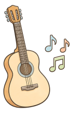 Cheerful Acoustic Guitar with Musical Notes 🎸🎶🎵 Colored Example