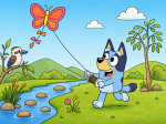 Cheerful Bluey Dog with Butterfly Kite 🐶🦋🪁 Colored Example