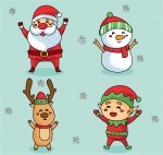 Cheerful Christmas Characters: Santa, Snowman, Deer, Elf 🎄🎅❄️🎉 Colored Example