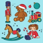 Christmas Toys: Nutcracker, Teddy Bear, Train, Rocking Horse, Doll 🧸🚂 Colored Example