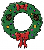 Green Christmas Wreath with Two Red Bows and two Pine Cones 🌲🎀❄️ Colored Example