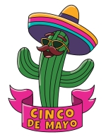 Cinco de Mayo - Funny Cactus Wearing Mexican Hat, Glasses, Moustache 🌵🎩🎉 Colored Example