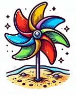 Colored Pinwheel Fan on Beach 🌴🌊🎡 Colored Example
