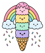 Delightful Ice Cream Cone with Happy Faces and Rainbow 🍦🌈 Colored Example