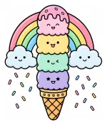 Delightful Ice Cream Cone with Happy Faces and Rainbow 🍦🌈 Colored Example