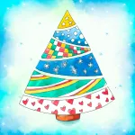 A vibrant Christmas tree with colorful layers and playful patterns 🎄✨🎨 Colored Example