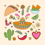 Colorful Mexican Food and Symbols with Sombrero 🌮🌶️🇲🇽 Colored Example