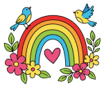 A Beautiful Rainbow with Birds and Flowers 🌈🐦🌸 Colored Example
