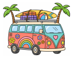 Colorful VW Van with Surfing Gear and Palm Trees 🏄‍♂️🌴🚐 Colored Example