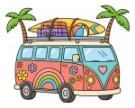 Colorful VW Van with Surfing Gear and Palm Trees 🏄‍♂️🌴🚐 Colored Example
