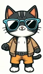 Cool cat with Lightblue Sunglasses, Jacket and Shorts 😎🐱🧥🩳 Colored Example