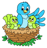 Cozy Bird Family Nest with Two Chicks and Mom 🐦🐣🏡 Colored Example