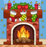 Cozy Fireplace with Candles, Bow and Stockings 🔥🎄🕯️🎅✨ Colored Example