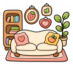 Cozy Living Room with Sofa and Bookshelf 🛋️📚🌿 Colored Example