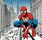 Crouching Spiderman on Edge of Building in New York City 🕷️🌆🕸️ Colored Example