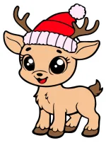 Cute Baby Reindeer with Christmas Hat 🦌🎄🌟 Colored Example