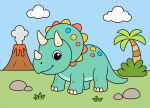 Cute Baby Triceratops with Three Horns 🦖🌿🦕 Colored Example