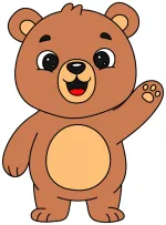 Cute Bear Waving Friendly Gesture with Rounded Ears 🐻💖👋 Colored Example