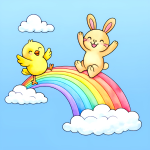 Cute Bird and Bunny Playing on Rainbow 🌈🐦🐇 Colored Example