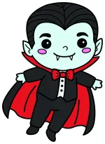 Cute Boy Vampire Halloween Costume with Red Cape 🧛‍♂️🎃🦇 Colored Example