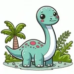 Cute Brachiosaurs Dinosaur with Long Neck 🦕🌴😊 Colored Example