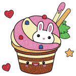 Cute Bunny Cupcake Dessert with Toppings - Kawaii 🧁🐰🍓🍒🎀 Colored Example