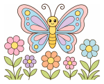 Cute Butterfly Flying Over Garden Flowers 🦋🌸🌼 Colored Example