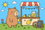 Cute Capybara Drinking Fresh Lemonade 🍋🥤☀️ Colored Example