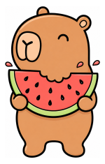 Cute Capybara Eating Watermelon 🍉🐾✨ Colored Example