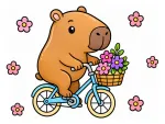 Cute Capybara on Bike with Flowers in Basket 🐾🌸🚲 Colored Example